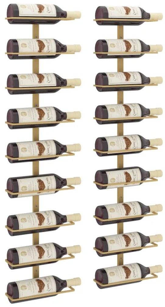 Garrafeira de parede para 9 garrafas 2 pcs ferro dourado