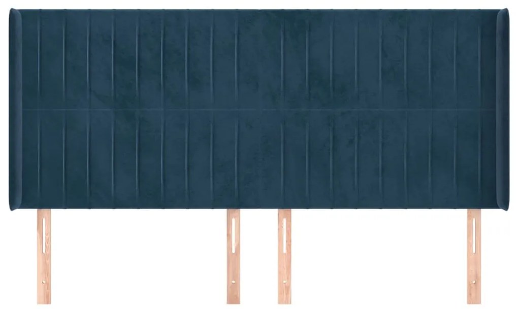 Cabeceira cama c/ abas veludo 163x16x118/128 cm azul-escuro