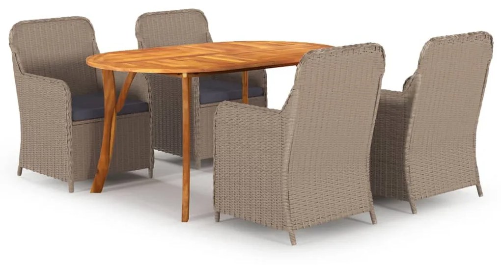 vidaXL 5 pcs conjunto de jantar para jardim castanho