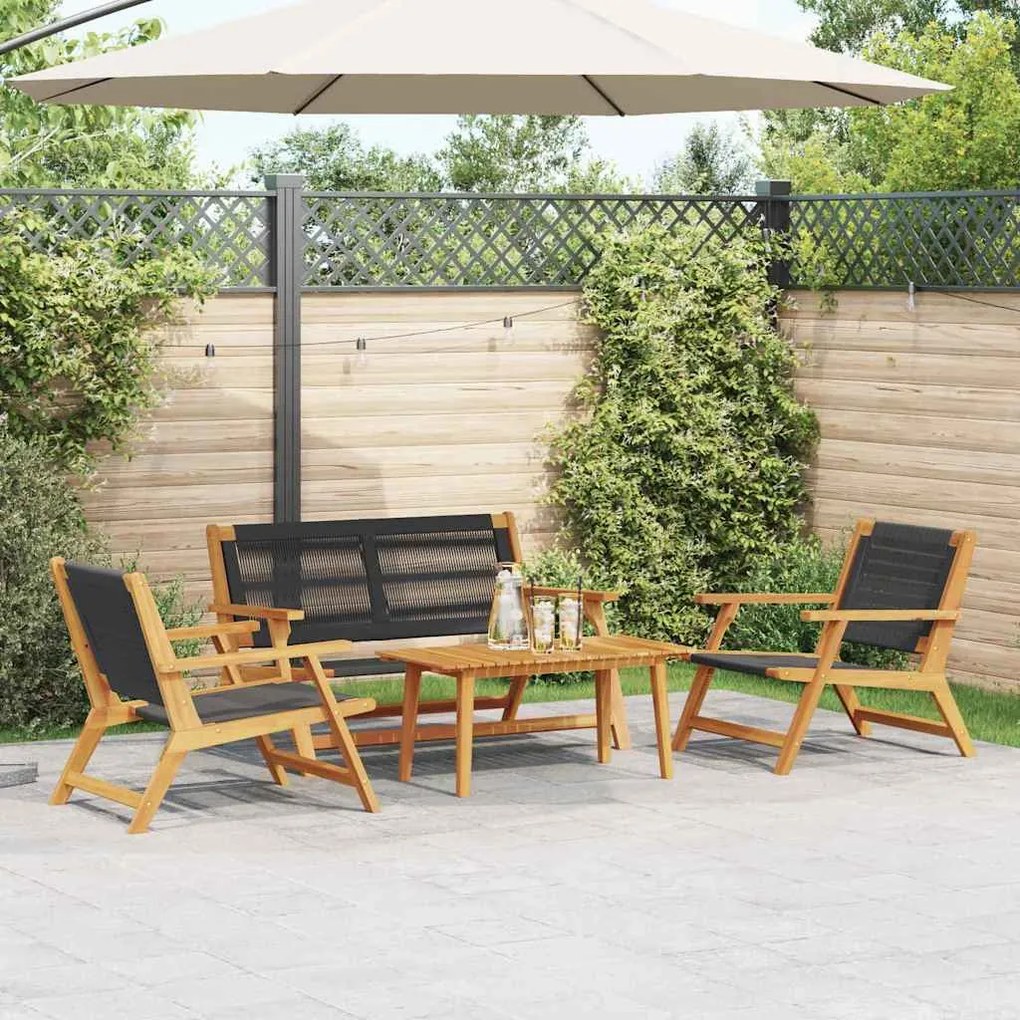 vidaXL Cadeiras de Jardim com Mesa 4 pcs Preto 90 x 45 x 40 cm