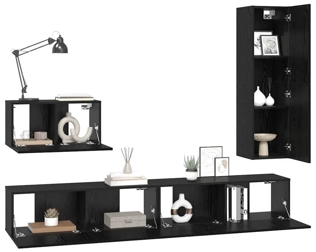 Conjunto de móvel de TV 4 pcs Carvalho Preto 30.5 x 30 x 110 cm