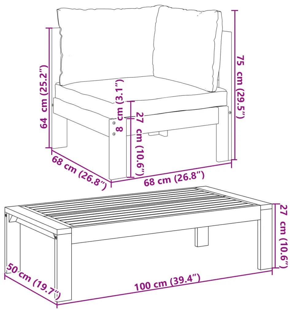 10 pcs conjunto de sofás de jardim com almofadões acácia maciça