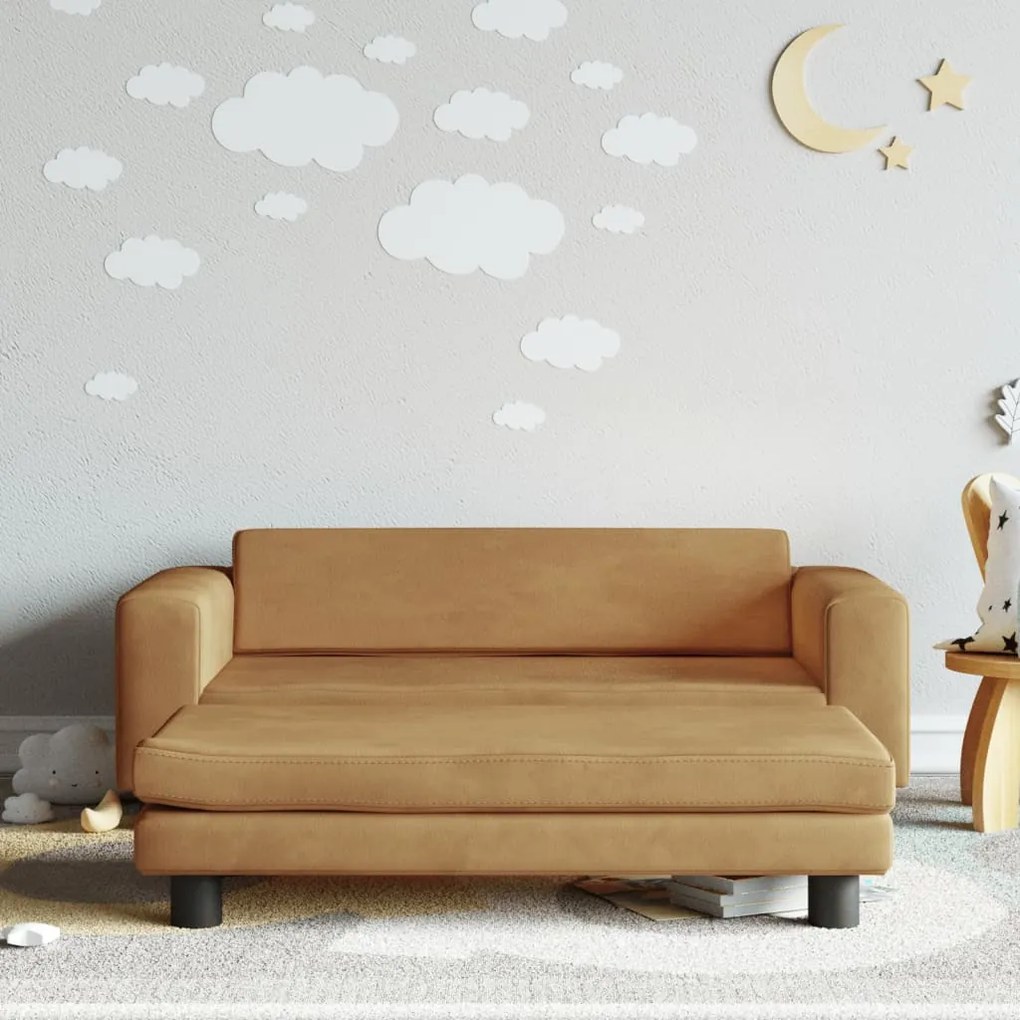 3196412 vidaXL Sofá infantil com apoio de pés 100x50x30 cm veludo castanho
