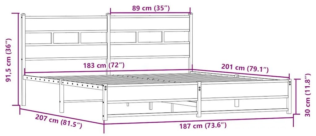 Estrutura de cama sem colchão 180x200cm metal carvalho sonoma