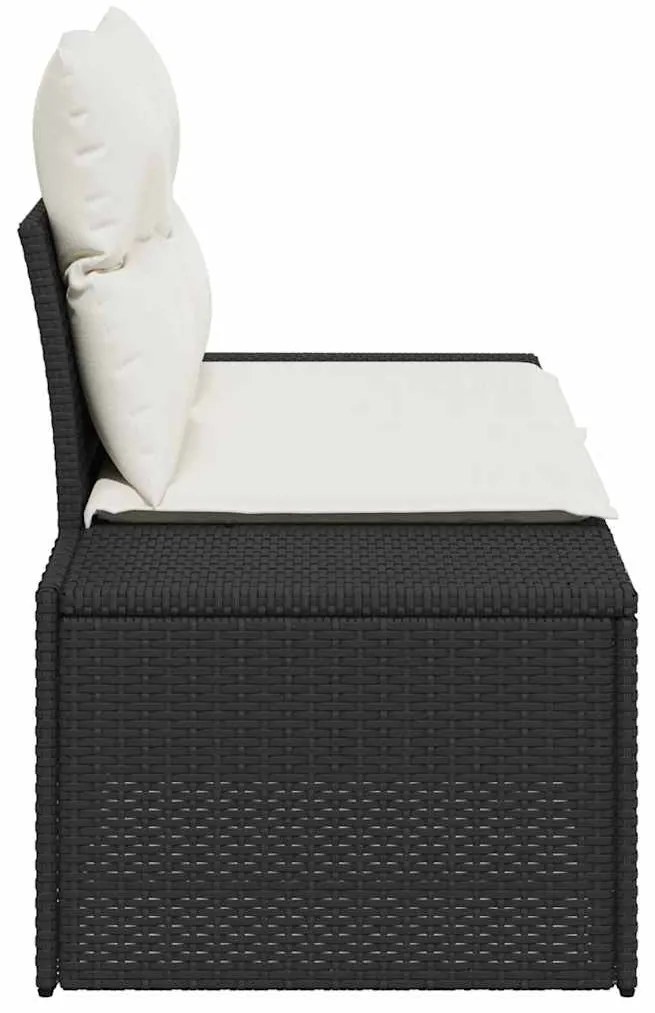 Sofá de Jardim para 2 Pessoas com Almofadas Preto Rattan