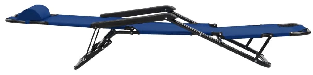 Espreguiçadeiras dobráveis com apoios de pé 2 pcs aço azul