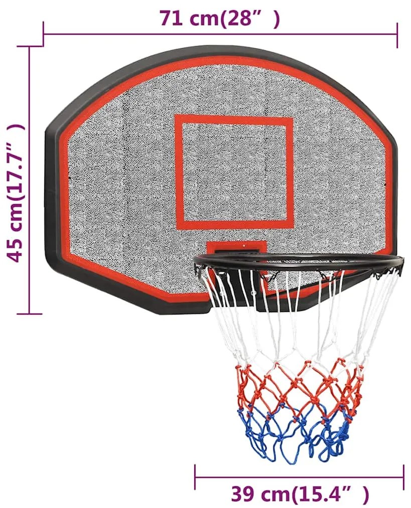 Tabela de basquetebol 71x45x2 cm polietileno preto