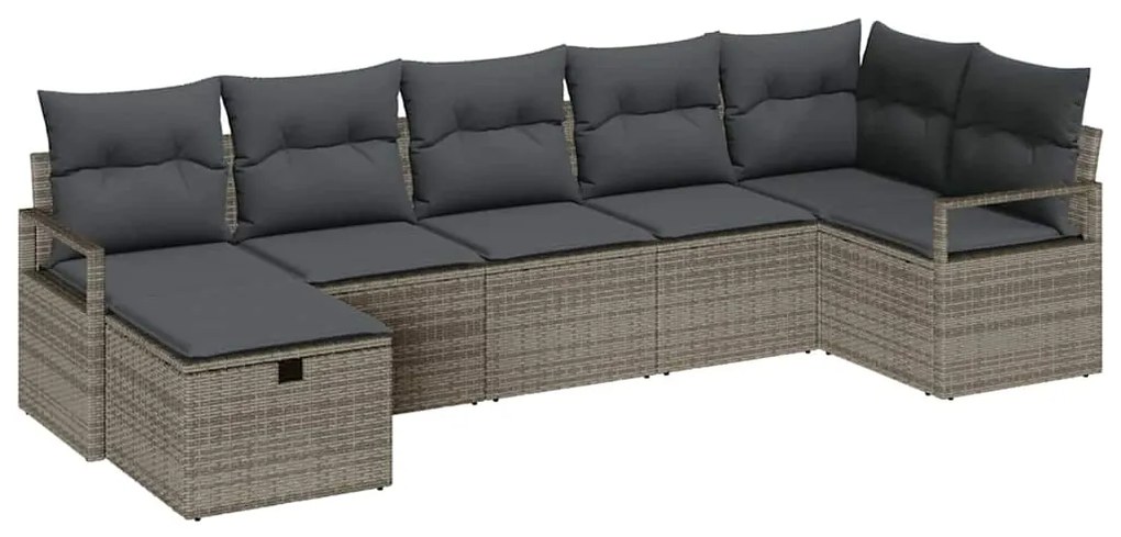 Conjunto de Sofá de Jardim de 7 Peças com Almofadas Cinza Rattan de Po