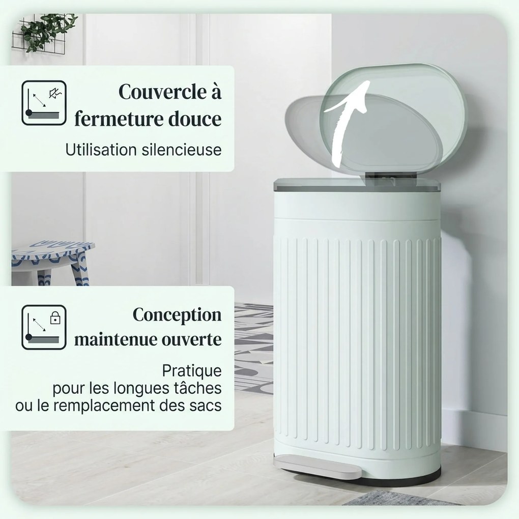 Caixote do Lixo de Cozinha com Pedal, 36,5 x 31,2 x 60,8 cm, Capacidade de 30 L, Verde