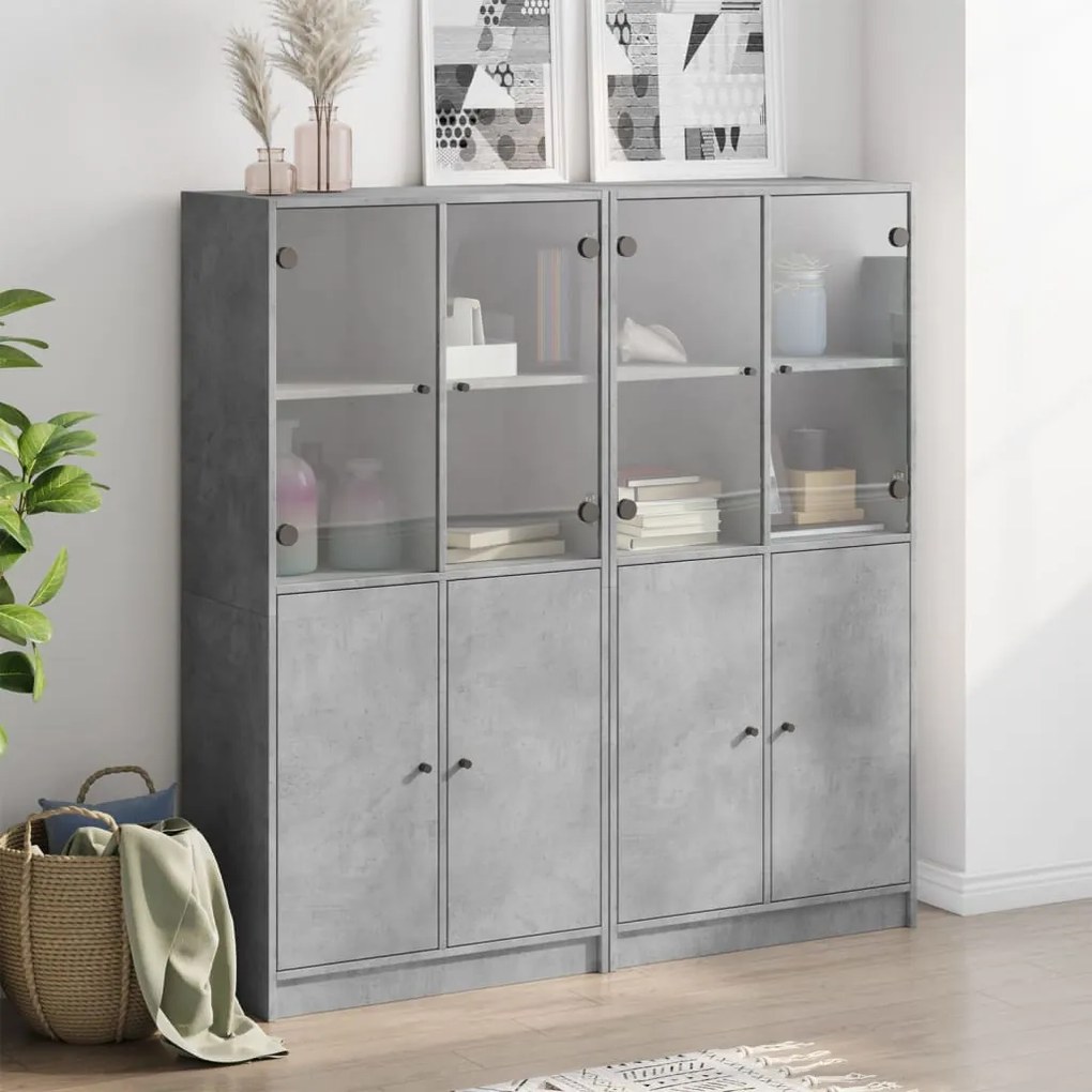 Estante c/ portas 136x37x142 cm derivados madeira cinza cimento