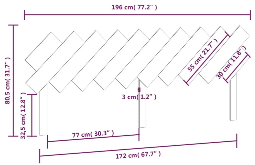 Cabeceira de cama 196x3x80,5 cm pinho maciço cinzento