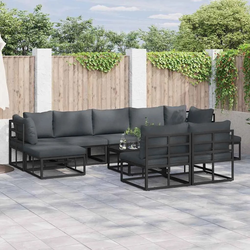 vidaXL Conjunto de Sofá de Jardim 10 pcs Preto 70 x 70 x 32 cm