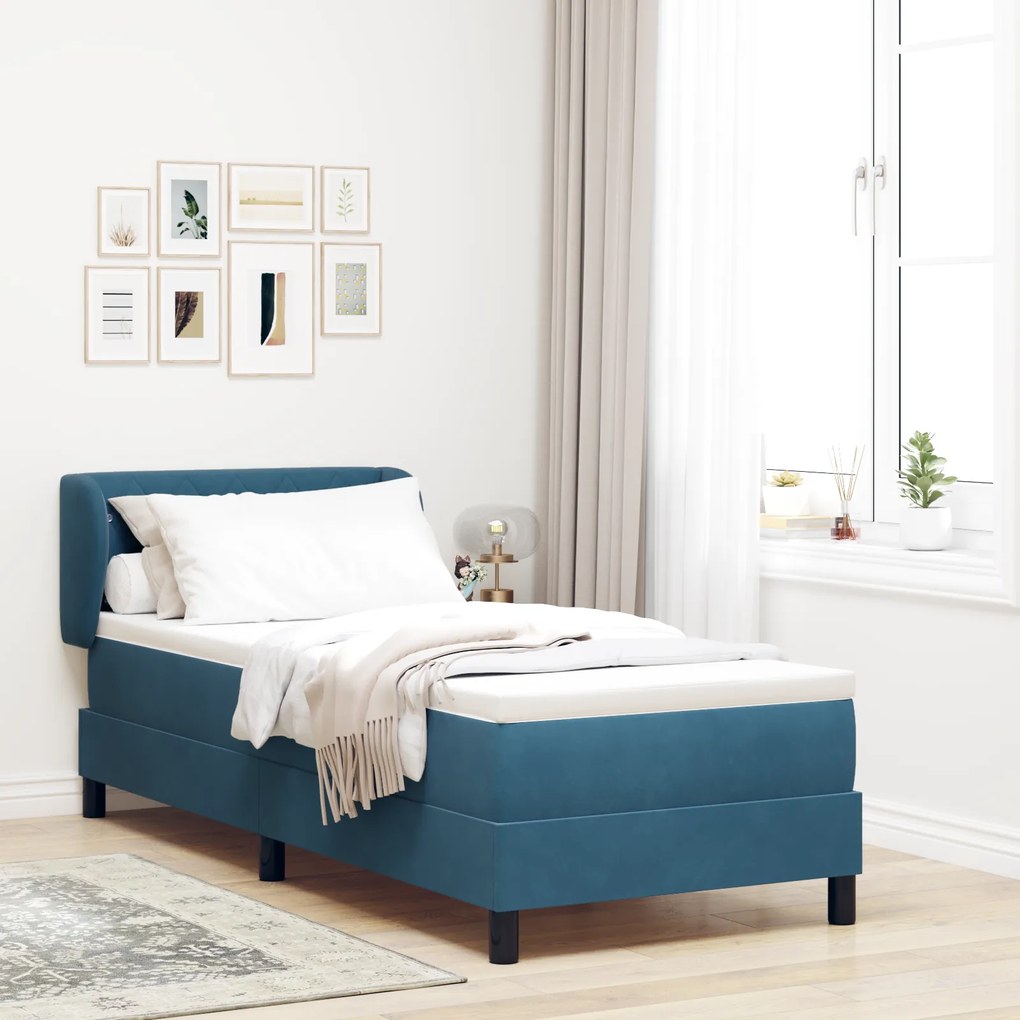 Cama Box com Colchão vidaXL Azul Escuro 80x200 cm em Veludo
