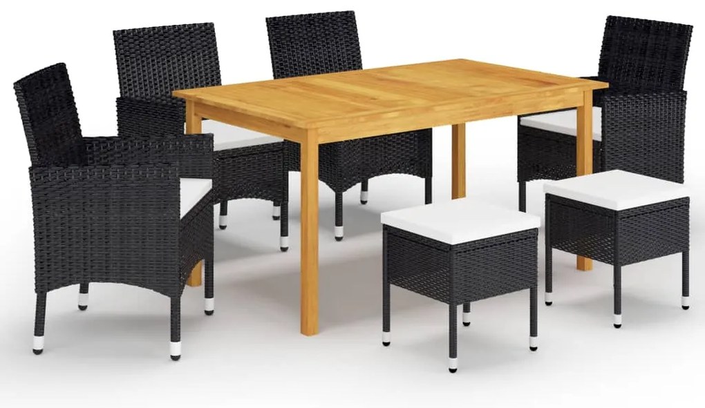 7 pcs conjunto de jantar para jardim preto