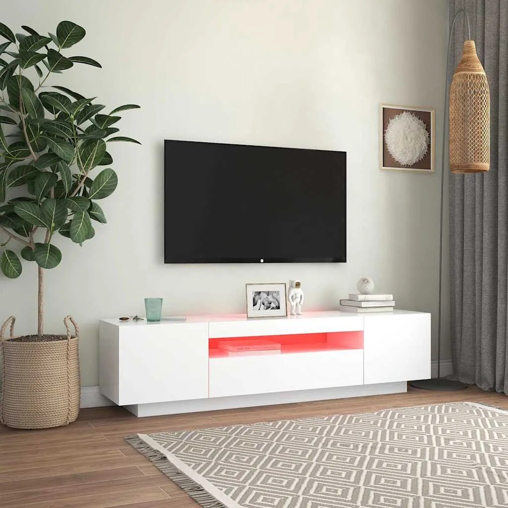 Móvel de TV com luzes LED 160x35x40 cm branco