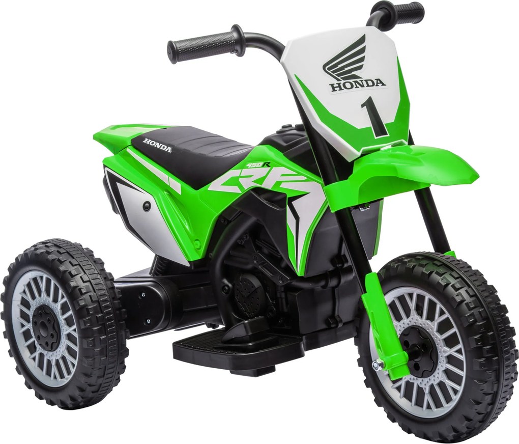 HOMCOM Mota Elétrica com Licença Honda CRF450RL Bateria 6V com Velocidade 3km/h Buzina e Som de Arranque 71x40,5x43,5 cm Verde | Aosom Portugal