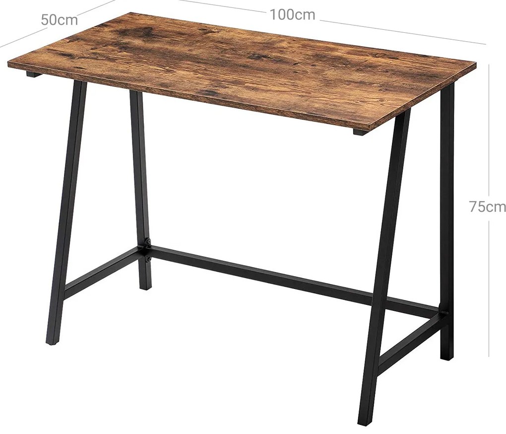 Secretária industrial 100 x 50 x 75 cm, economiza espaço castanho vintage-preto