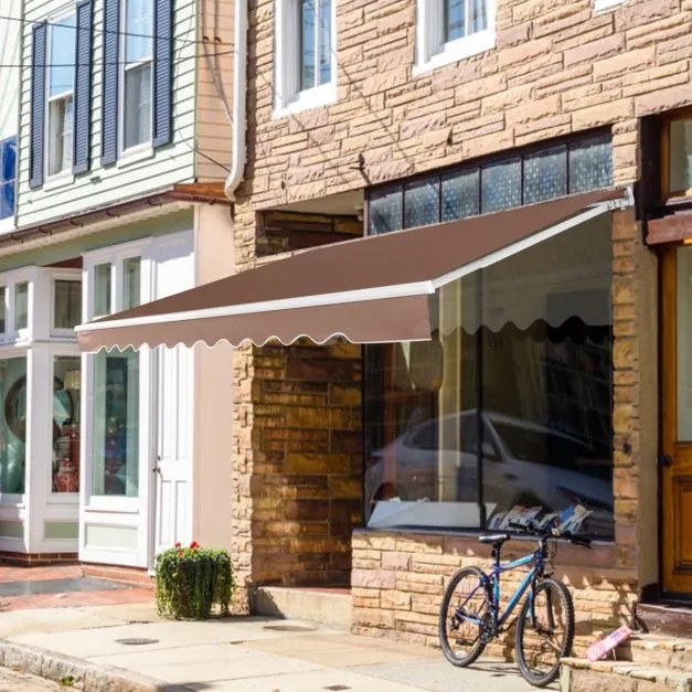Toldo retrátil 4 x 2,5 m para varanda, terraço Cobertura em poliéster com manivela manual Estrutura em alumínio resistente Castanho