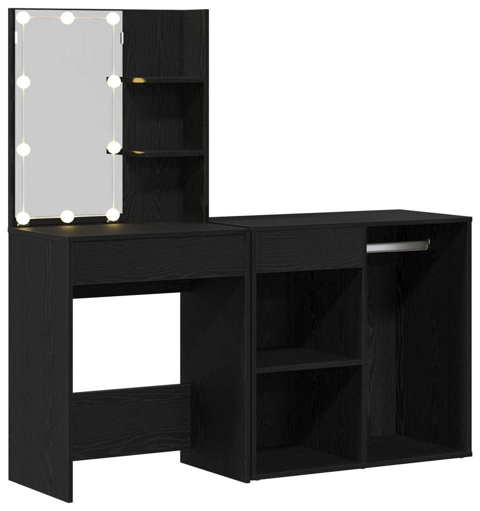Toucador com LED e Gabinete Carvalho Preto Madeira Engenheirada