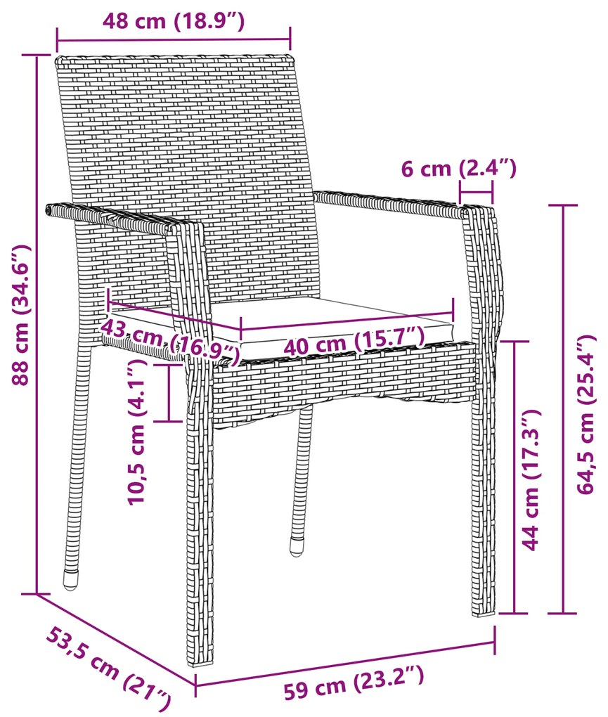 Conjunto de Jantar de Jardim de 7 Peças com Almofadas Cinza Polirattan