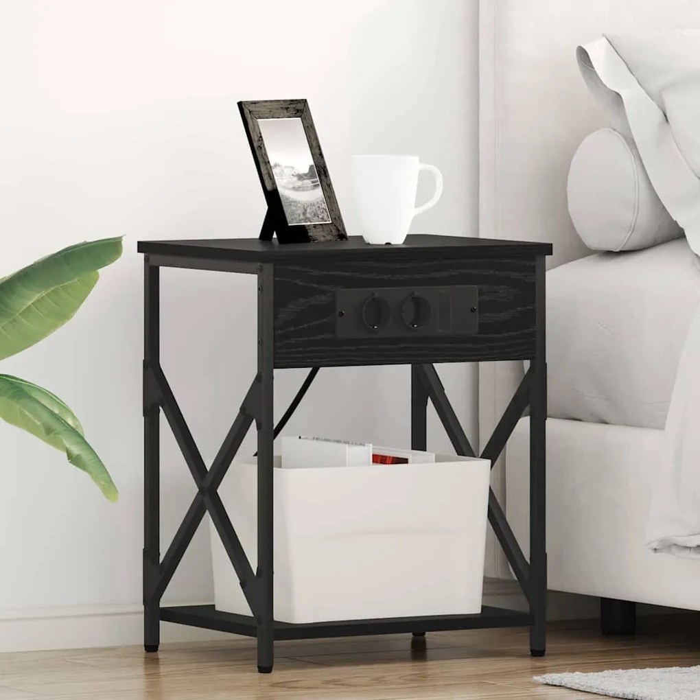 vidaXL Armário de Cabeceira 2 pcs Carvalho preto 41 x 31 x 51 cm