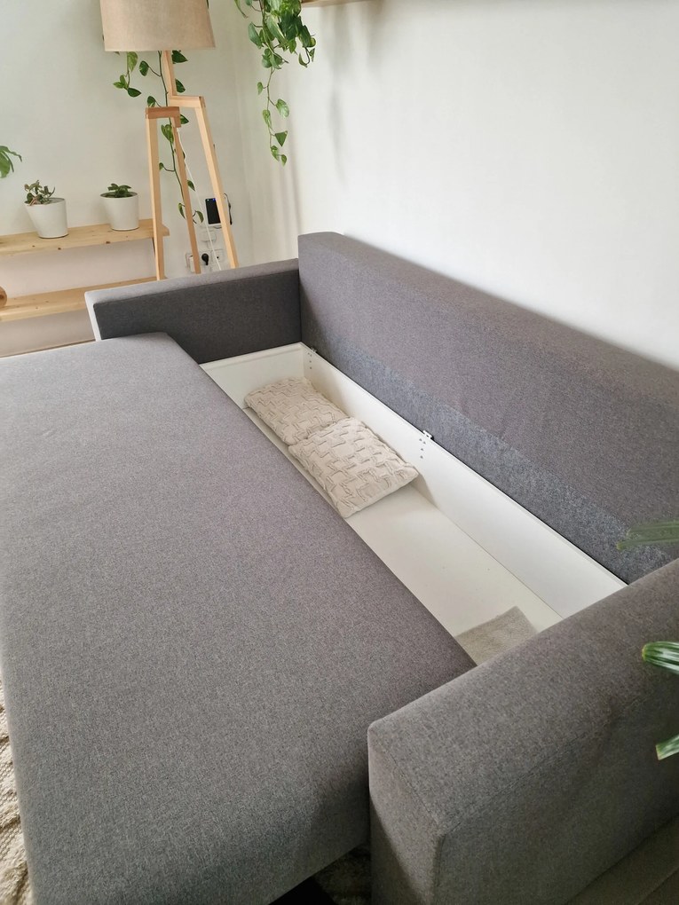 Sofá-cama CLOUD, cinza claro, conversível em cama, baú. Máximo Relaxamento e Conforto - com Sistema Pull-out 225x92x92cm