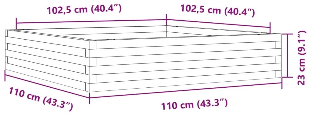 Vaso/floreira de jardim 110x110x23 cm pinho maciço branco