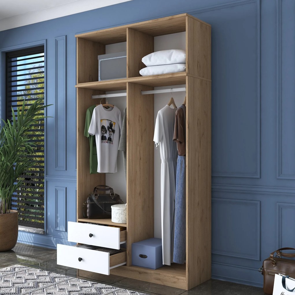 Roupeiro BA121 – Nogueira e Branco – 120x216,8x42,5 cm
