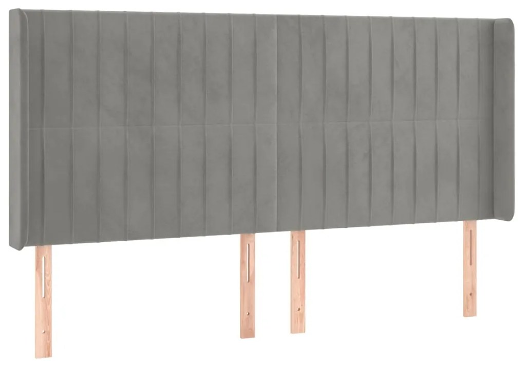 Cama box spring c/ colchão/LED 200x200 cm veludo cinzento-claro