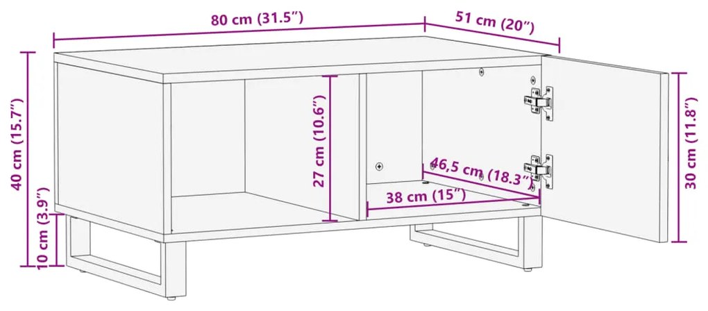 Mesa de centro 80x51x40 cm madeira de acácia maciça