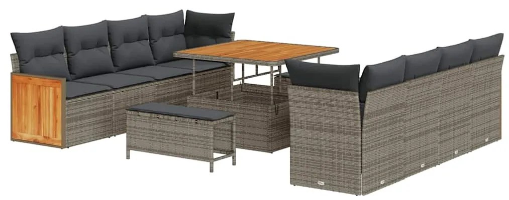Conjunto de Sofás de Jardim de 11 Peças com Almofadas Cinza Polyrattan