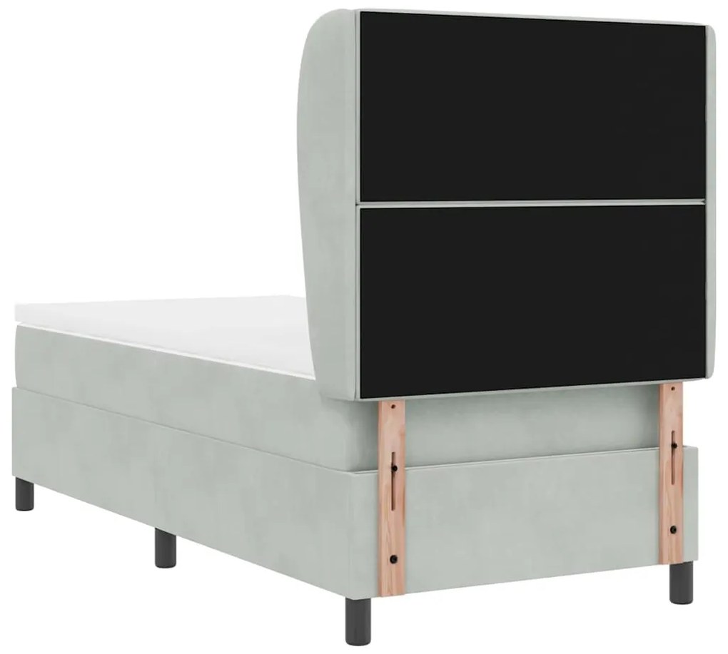 Cama Box Spring com Colchão - Cinza Claro - 90x200 cm - Veludo