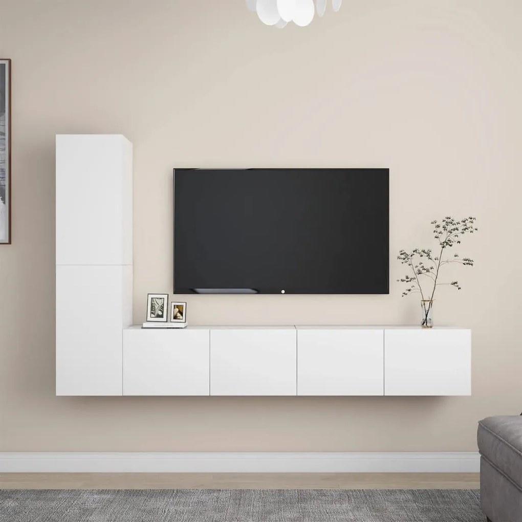 3078674 vidaXL 4 pcs conjunto de móveis de TV contraplacado branco