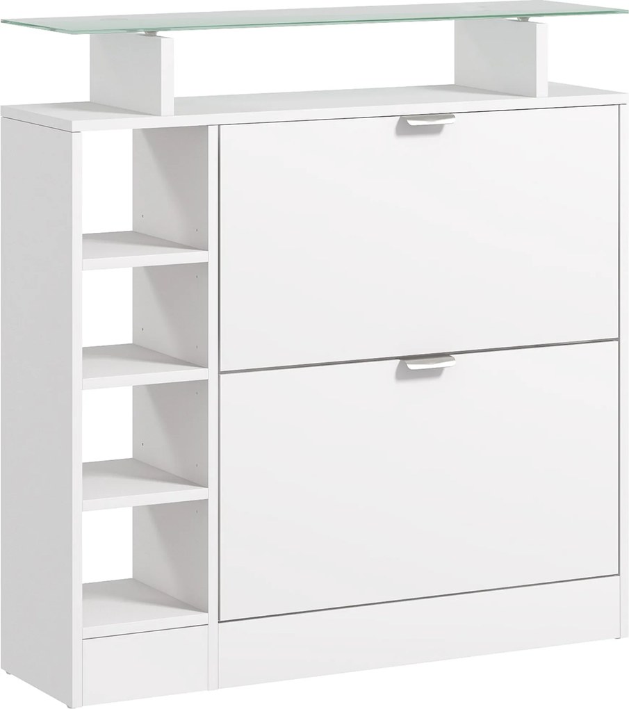 HOMCOM Sapateiro com Gavetas Basculantes, Prateleiras Ajustáveis e Prateleiras Abertas para 12 Pares de Sapatos 89x25x92 cm Branco | Aosom Portugal
