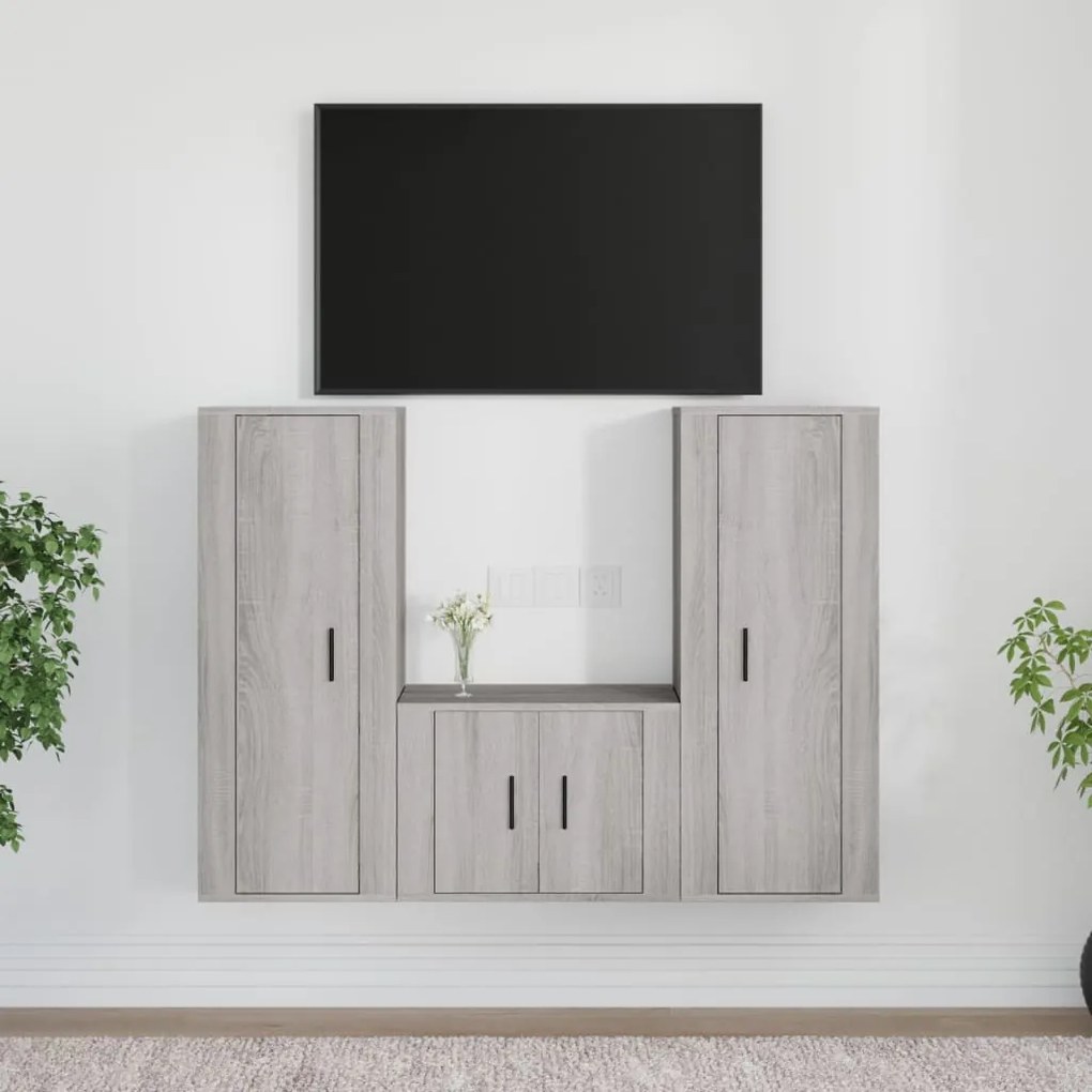vidaXL Conjunto móveis de TV 3 pcs madeira processada sonoma cinza