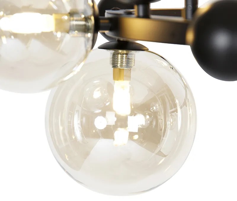 LED Candeeiro suspenso inteligente preto com vidro âmbar 12 luzes incluindo 12 WiFi G9 - David Art Deco
