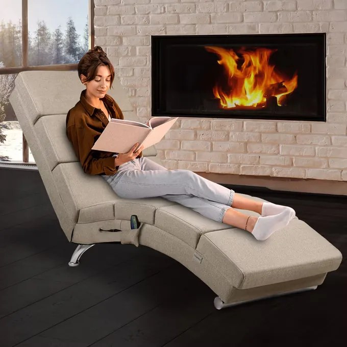 Poltrona London Sand com função de massagem e aquecimento 186 x 55 x 89 cm areia (aspeto de linho)