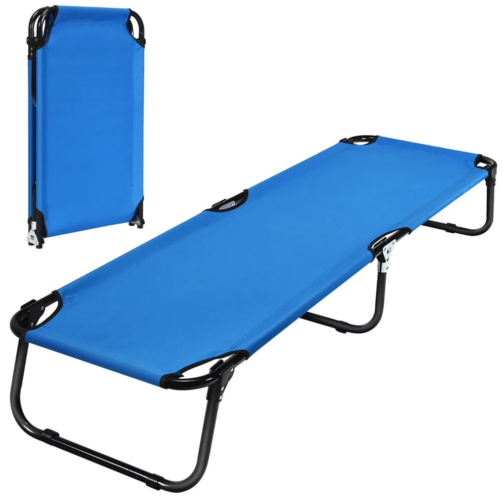 Cama de campismo dobrável de tecido portátil Cama de exterior para dormir Estrutura metálica leve para praia Escritório 191 x 56 x 31 cm Azul