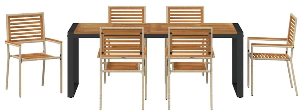 Conjunto de Jantar de Jardim de 7 Peças Bege em Rattan Poly e Acácia v