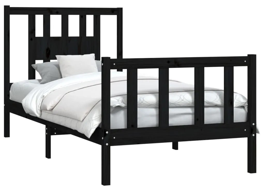 Estrutura de cama com cabeceira 90x200 cm pinho maciço preto