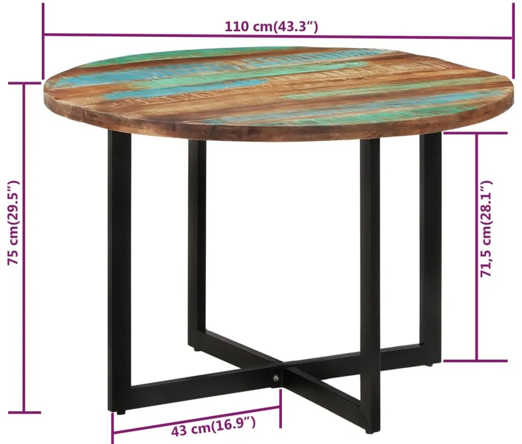 Mesa de jantar 110x75 cm madeira recuperada maciça