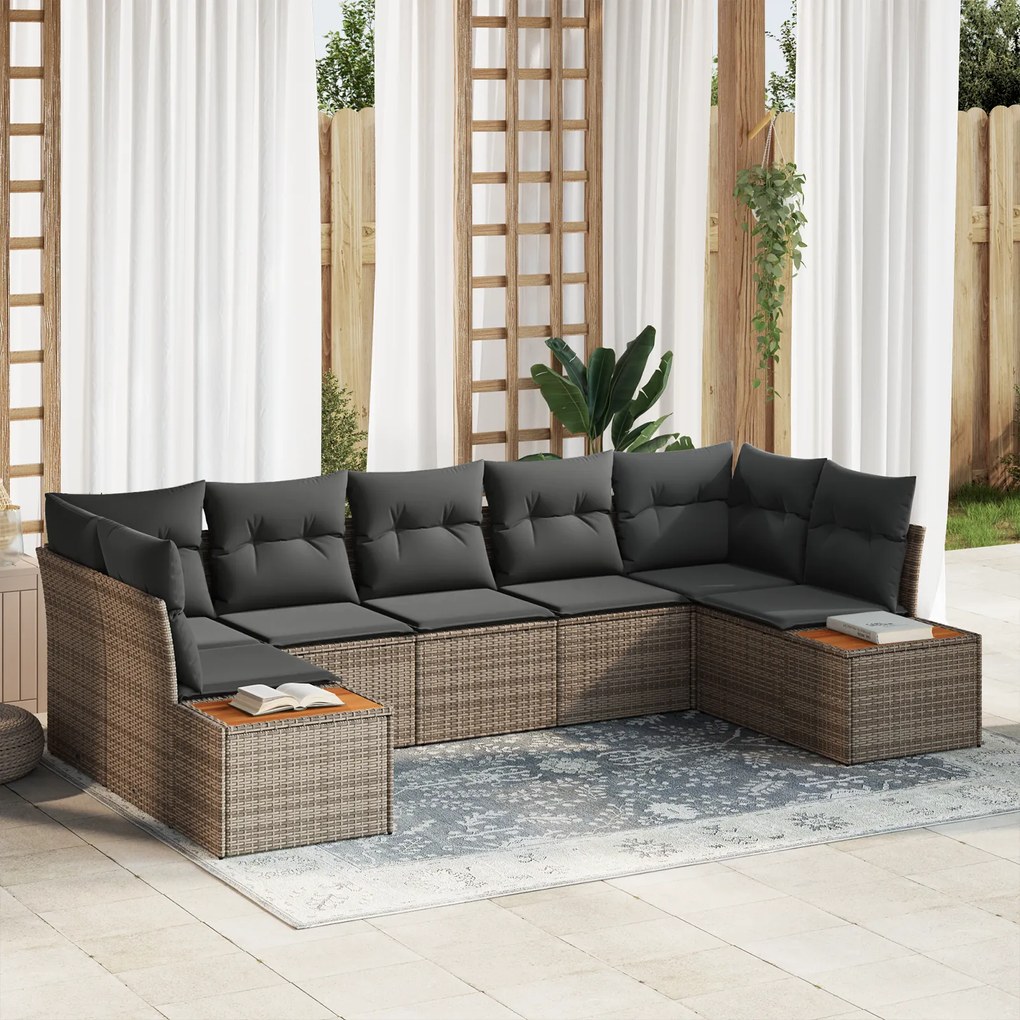 vidaXL Conjunto de Sofá de Jardim de 7 Peças com Almofadas Cinza Rattan Acácia