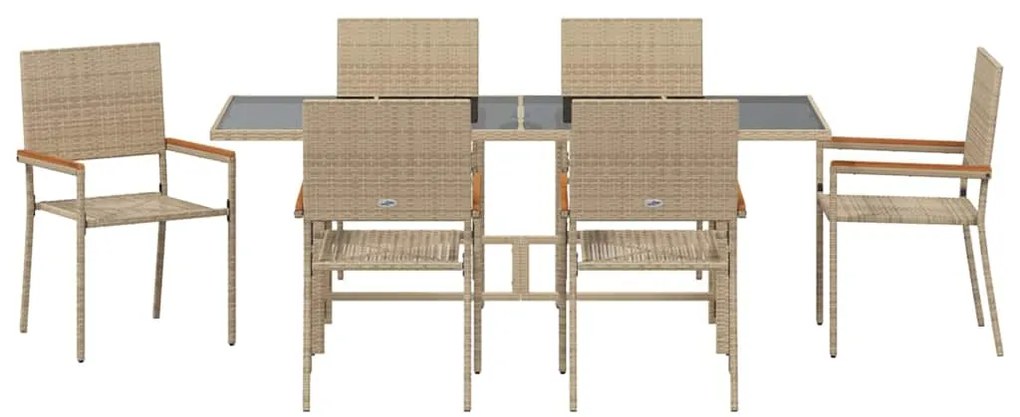 Conjunto de Jantar de Jardim de 7 Peças Bege em Poli Rattan