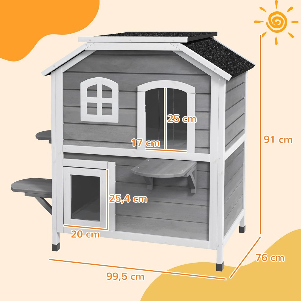 Casa Exterior para Gatos, 99,5 x 76 x 91 cm, Telhado de Abrir, Cinzento