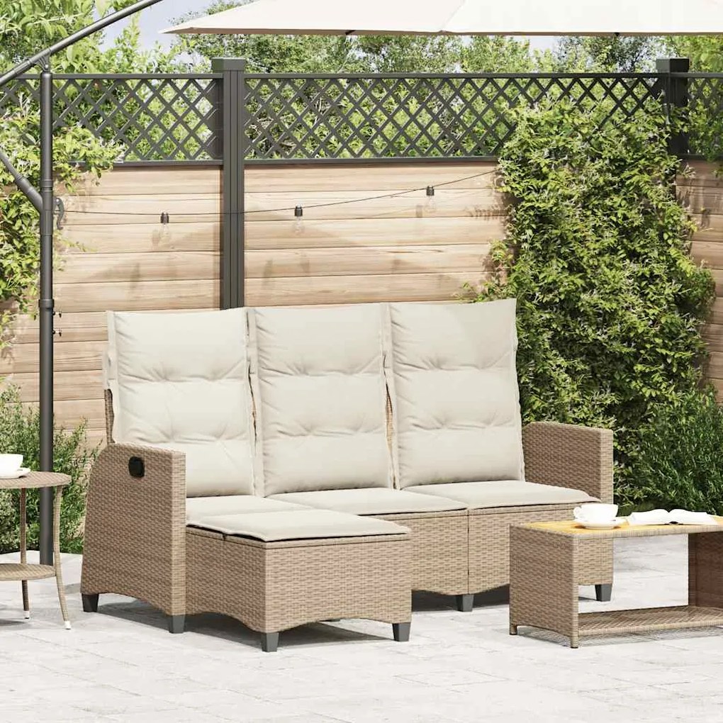 vidaXL Sofá de jardim reclinável em forma de L com almofadões vime PE