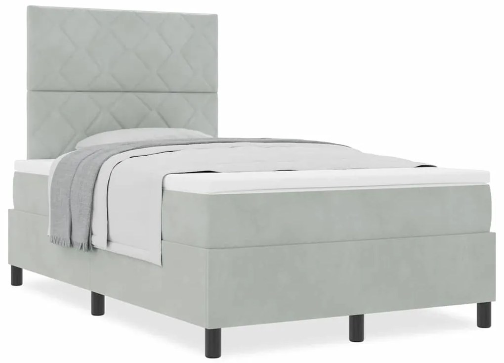Cama Box Spring com Colchão Cinzento Claro Pequeno Duplo em Veludo