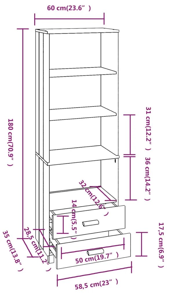 Aparador alto HAMAR 60x35x180 cm pinho maciço branco