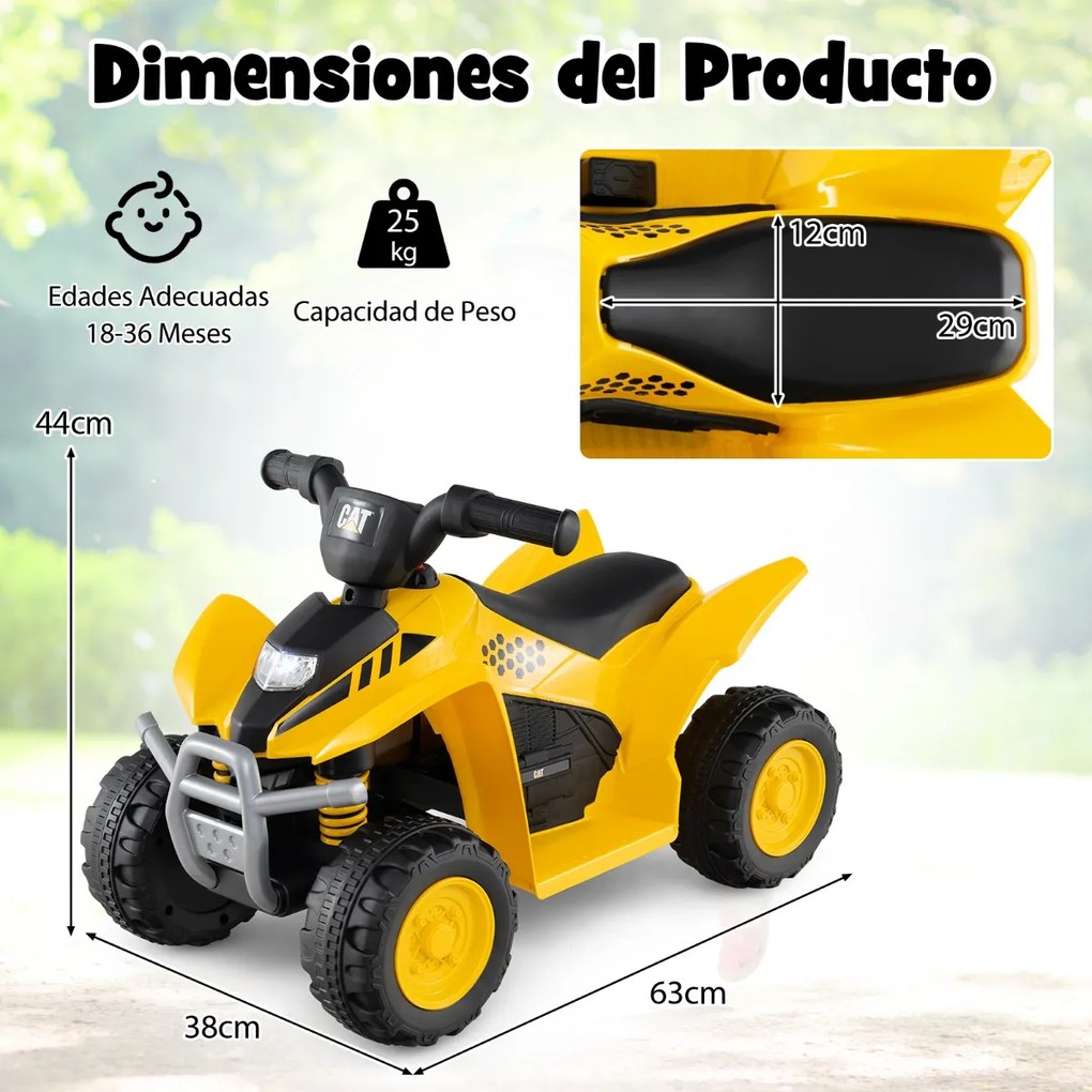 Moto 4 elétrica para crianças de 6 V com som de buzina, pedal e rodas amarela