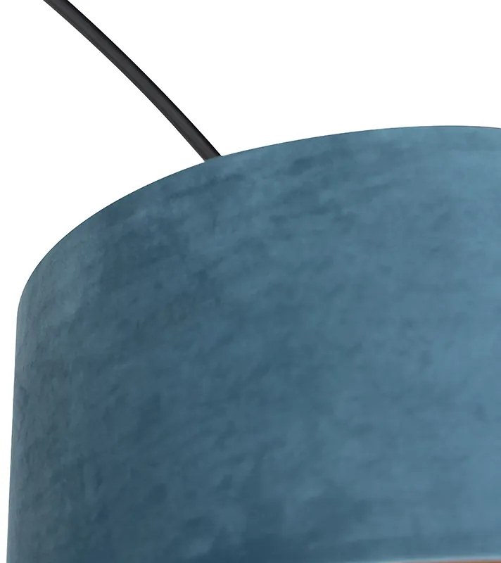Candeeiro de arco preto com abajur em veludo azul com dourado 50 cm - XXL Moderno