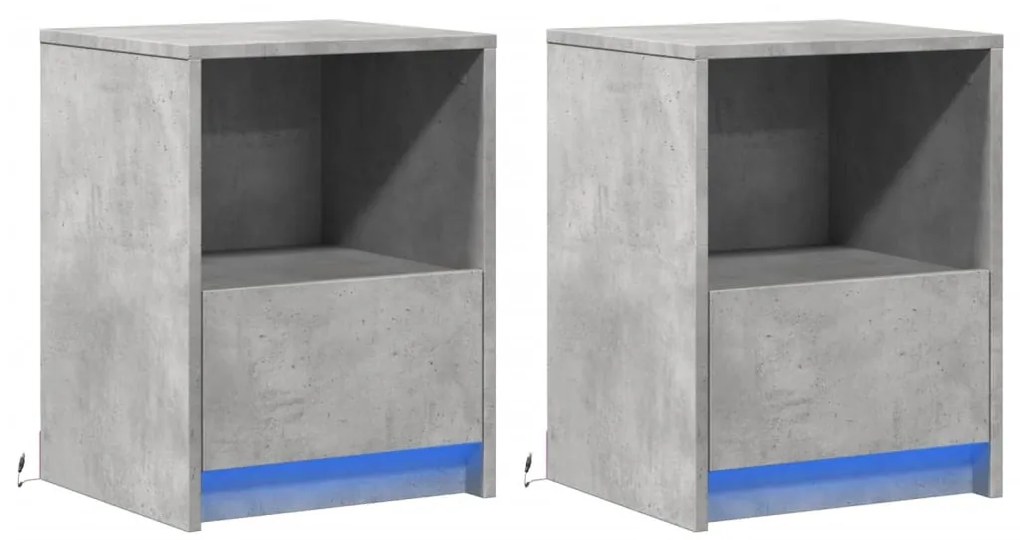 Mesas cabeceira c/ LEDs 2 pcs derivados madeira cinza cimento